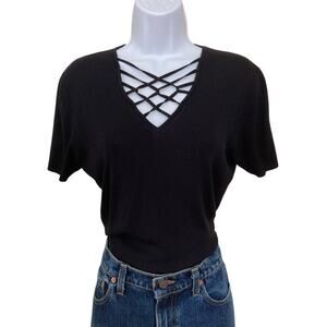 Vintage 90s Y2k Goth Boho Indie Biker Lattice Cut Out Top Shirt Size S/M